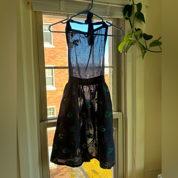 Anthropologie Stacia Floral Blue Embroidered Apron - Picture 2 of 5